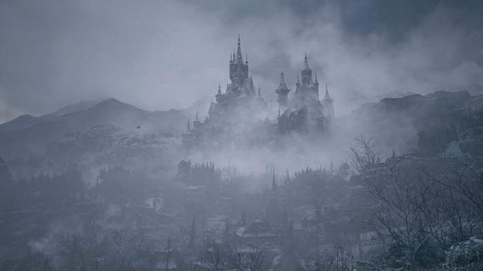 Resident Evil Village Castle and Village in Winter Fog