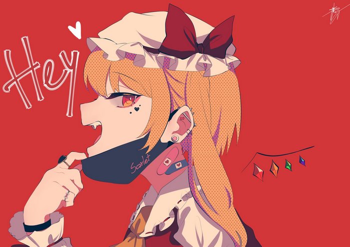 Touhou Flandre Scarlet showing fangs, Hey!