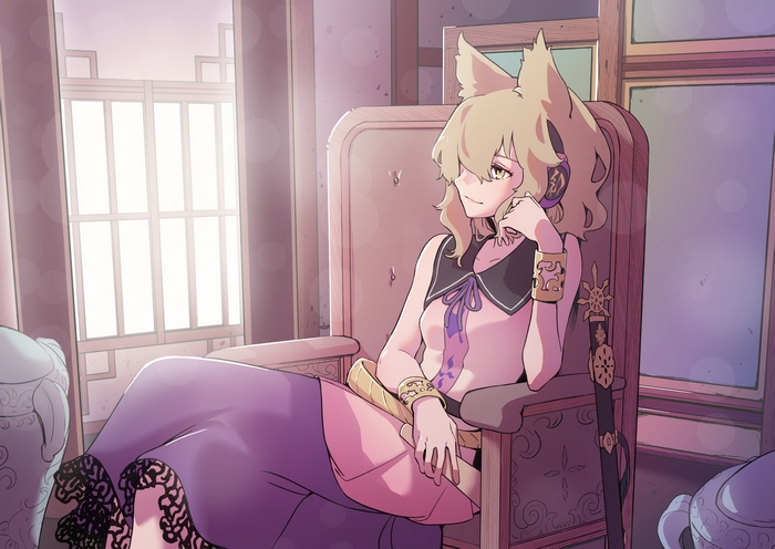 Toyosatomimi no Miko relaxing on her throne