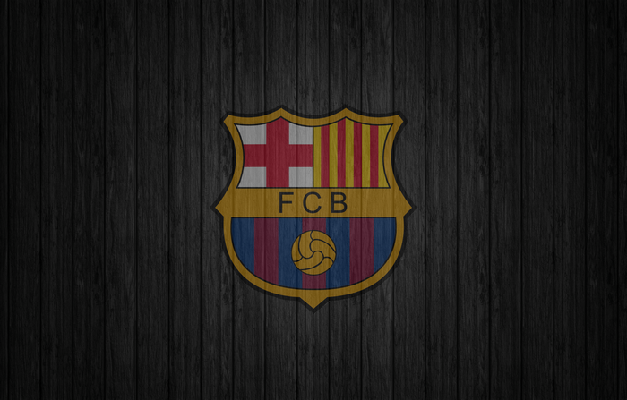 FC Barcelona Logo on Dark Wood