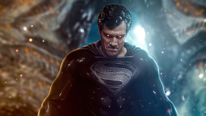 Henry Cavill as Superman with glowing red eyes
