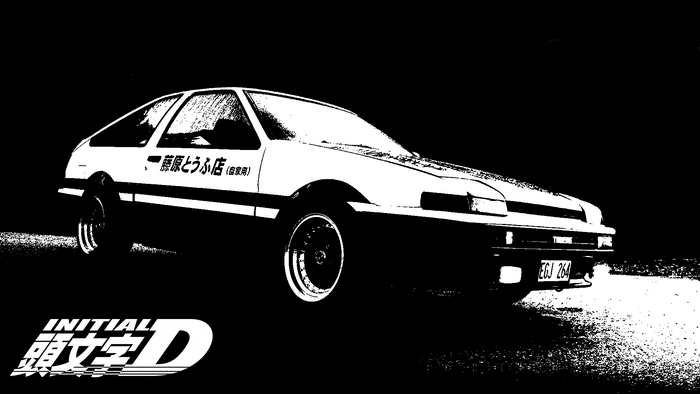 AE86 Car from Initial D in Monochrome Art