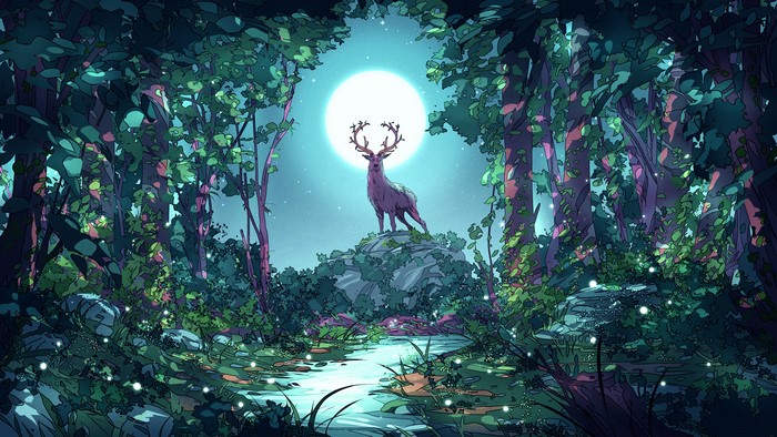 Majestic Deer in a Magical Moonlit Forest