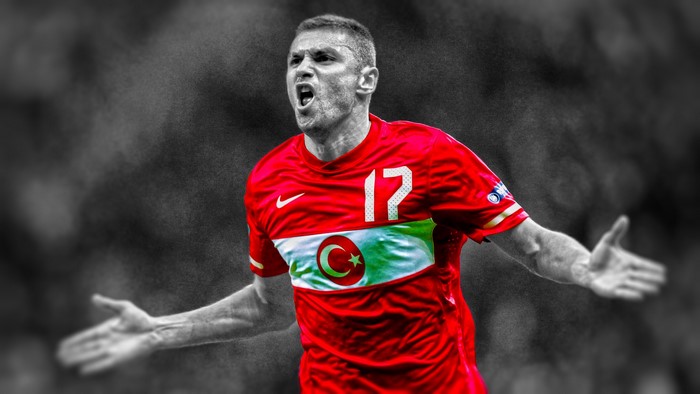 Burak Yılmaz Celebrates in Red Turkish Soccer Jersey
