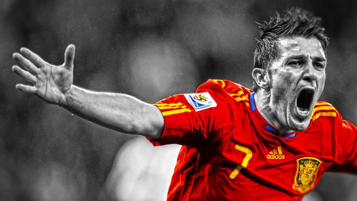 David Villa celebrates goal for Spain