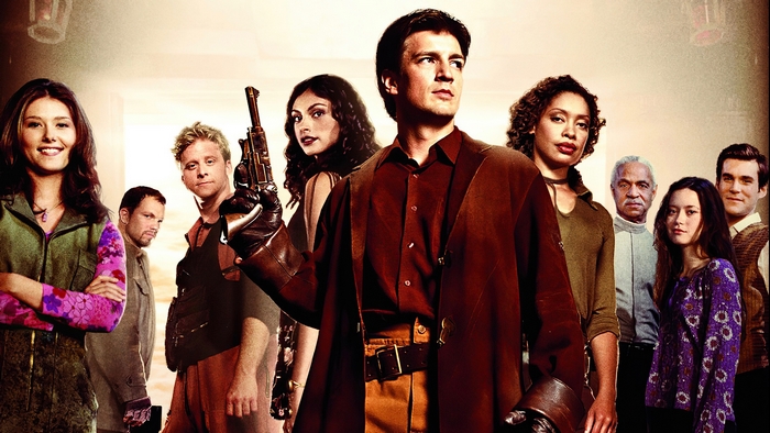 Firefly cast with Nathan Fillion and crew