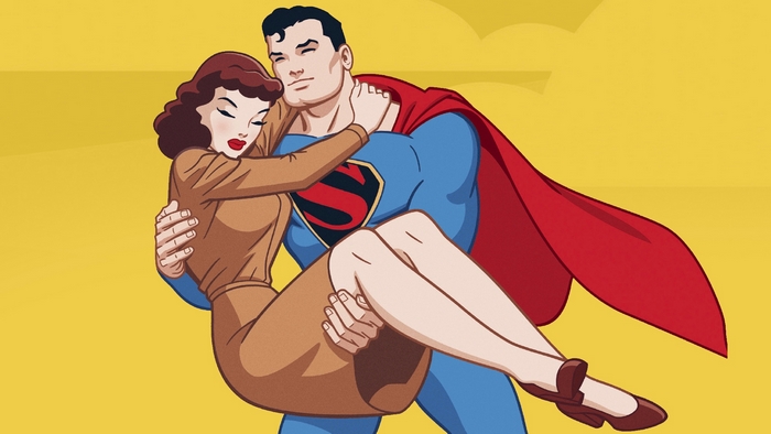 Superman carrying Lois Lane classic animated style