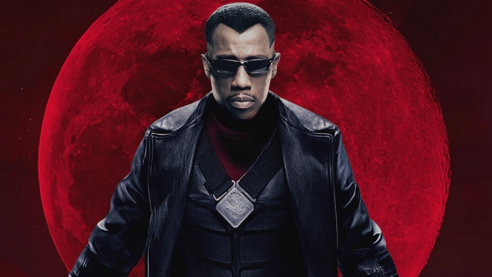 Wesley Snipes as Blade against a red moon