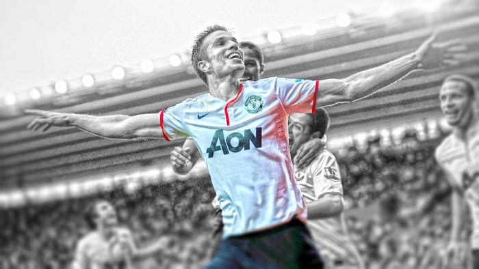 Joyful Robin Van Persie celebrates Manchester United goal