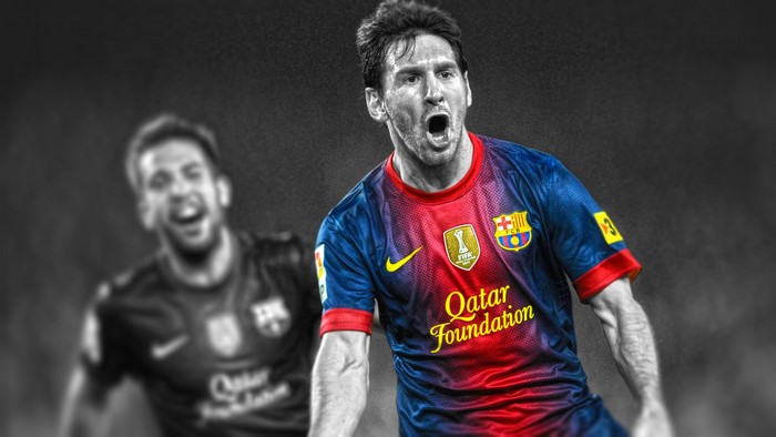 Lionel Messi celebrating in FC Barcelona jersey