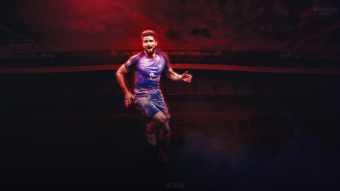 Olivier Giroud celebrating for France at EURO 2016