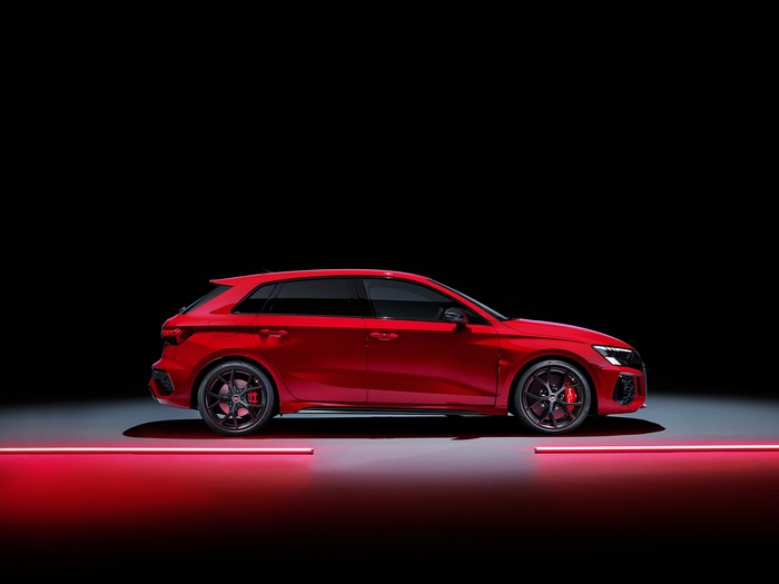 Audi RS3 Sportback 4K with red neon lights