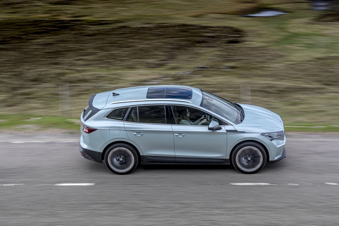 Škoda Enyaq Electric SUV driving on road