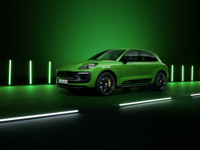 Green Porsche Macan GTS Sport Package in studio