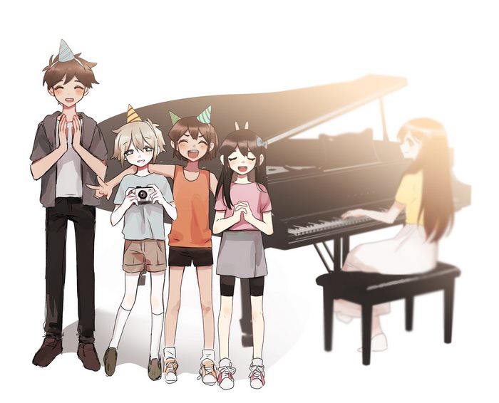 OMORI friends celebrate with Mari playing piano