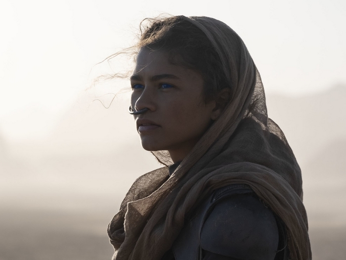 Zendaya as Chani with striking blue eyes