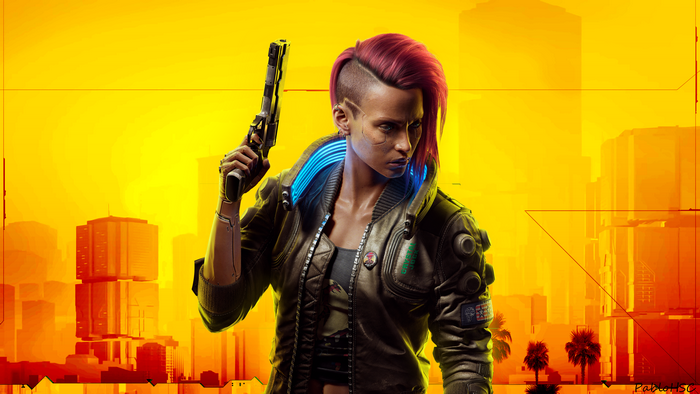 Female V ready for action in Night City