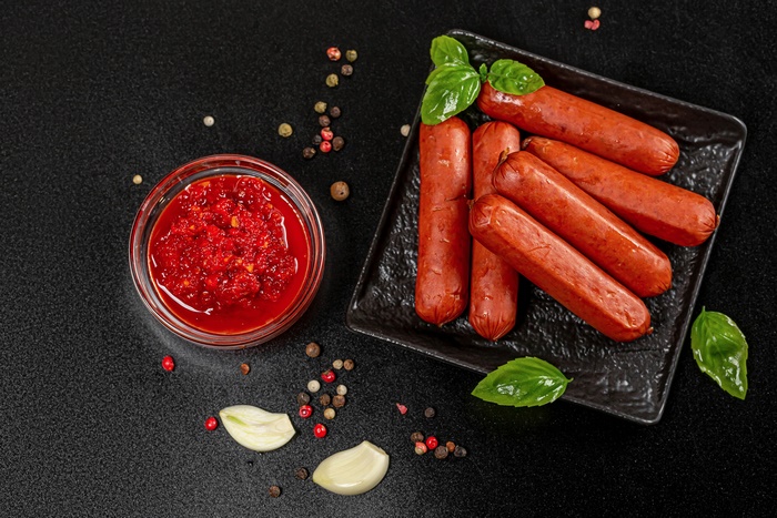 Tasty Sausages with Sauce and Spices