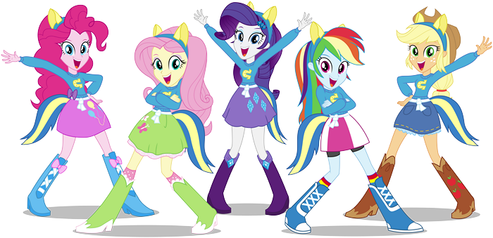 My Little Pony: Equestria Girls cheering in blue sweaters
