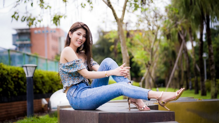 Asian Model with Long Brunette Hair in 4K