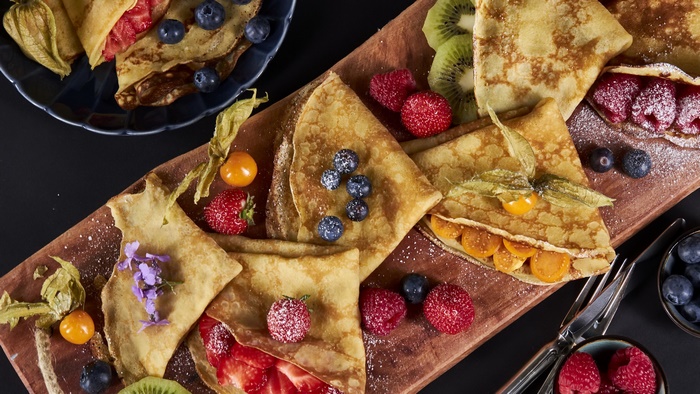 Assortment of Crêpes with Fresh Berries and Fruits