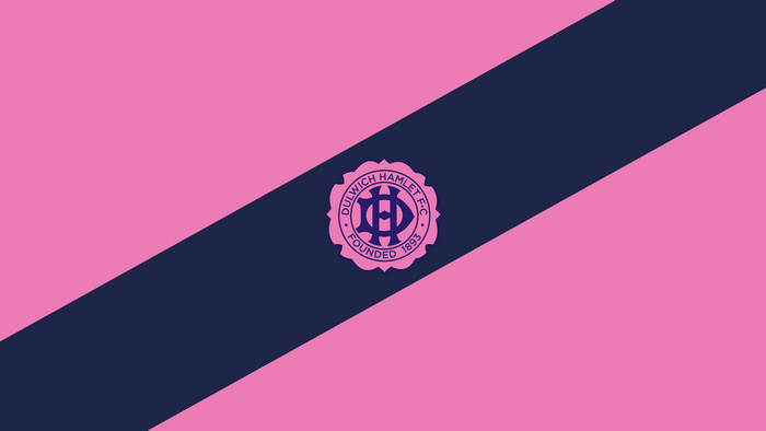 Dulwich Hamlet F.C. Logo on Pink and Navy Stripes
