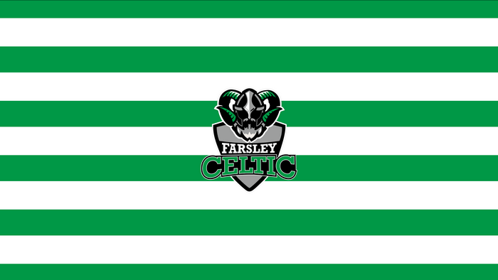 Green and white striped Farsley Celtic F.C. emblem
