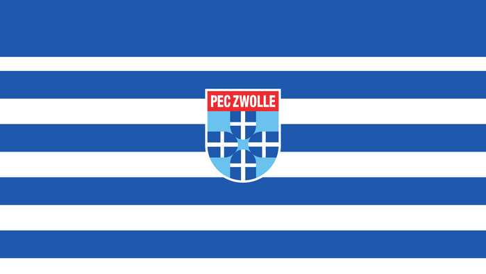 PEC Zwolle soccer logo on blue and white striped flag