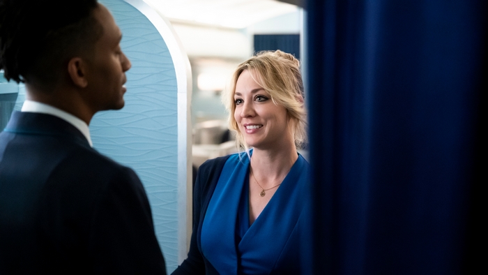 Kaley Cuoco smiling in The Flight Attendant