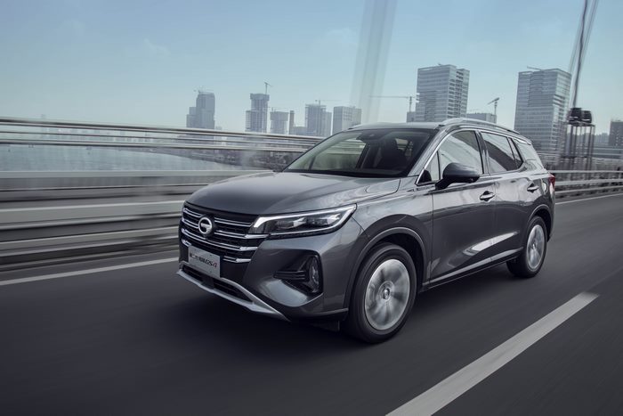 Silver Trumpchi GS4 SUV driving on a city road
