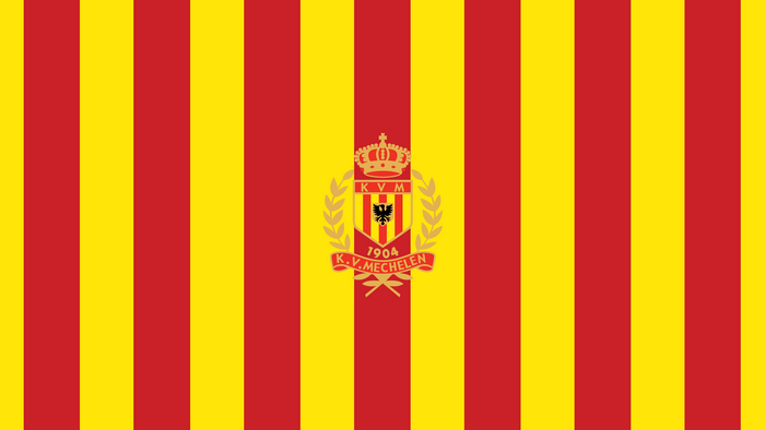 K.V. Mechelen Soccer Club Emblem on Striped Flag
