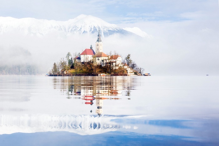 Assumption of Mary Church Reflection on Lake Bled