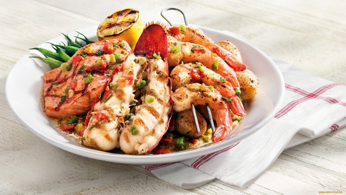 Grilled Salmon, Lobster, and Shrimp Seafood Platter
