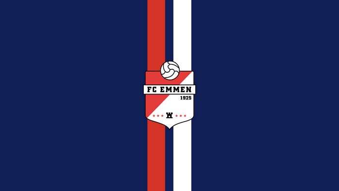 FC Emmen soccer club logo on striped background