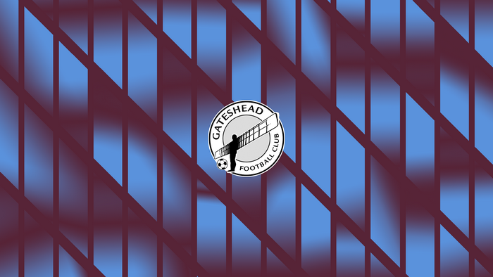 Gateshead F.C. Logo on Blue and Maroon Pattern