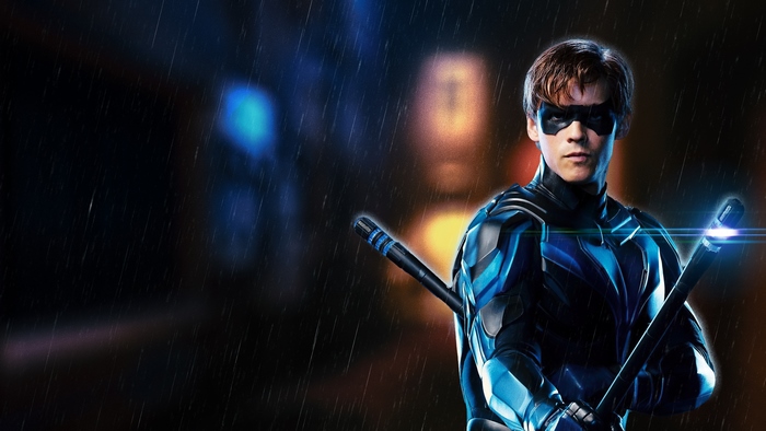 Dick Grayson as Nightwing in the rain from Titans