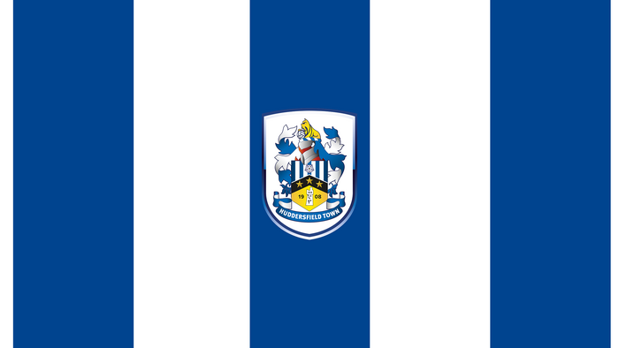 Huddersfield Town A.F.C. emblem on blue and white stripes