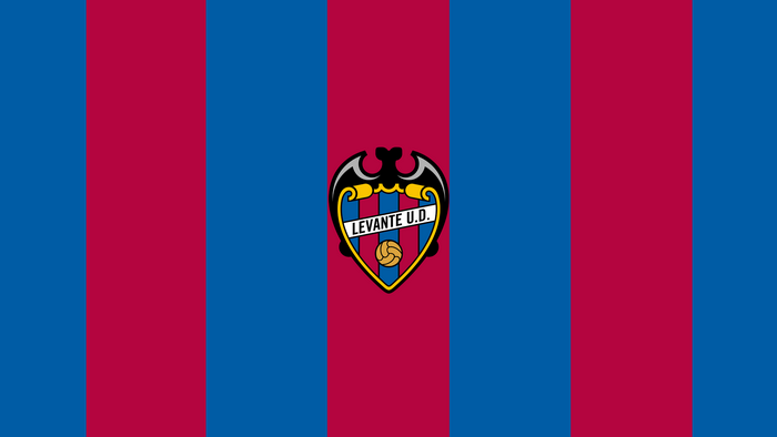 Levante UD logo on blue and red stripes