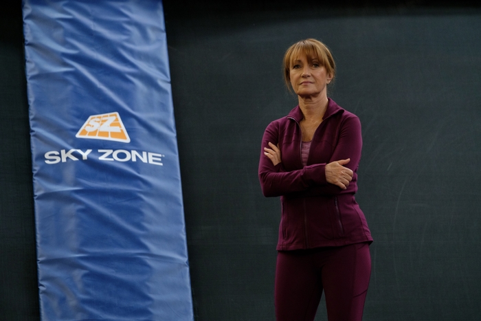 Jane Seymour in maroon sportswear for The War With Grandpa