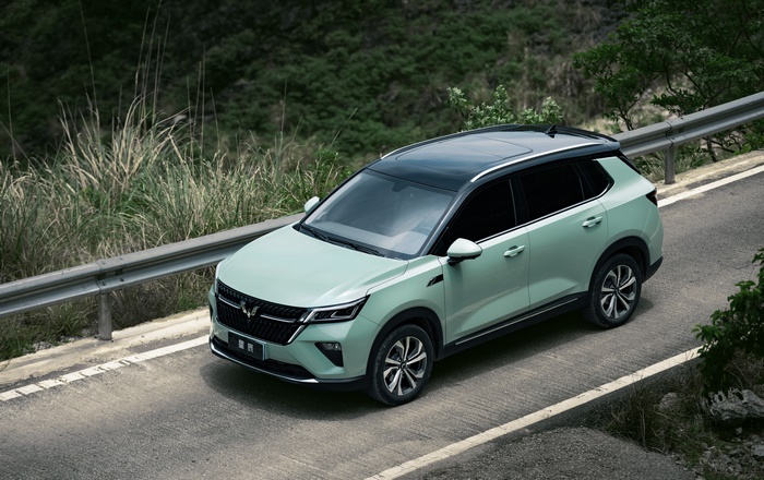 Light Green Wuling Xingchen SUV on a Winding Road