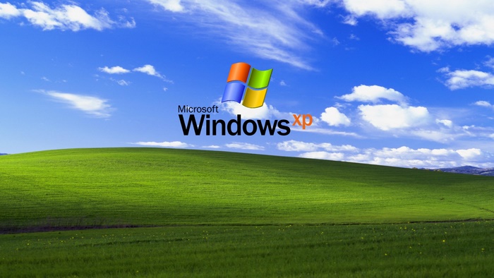 Microsoft Windows XP logo on Bliss green hill