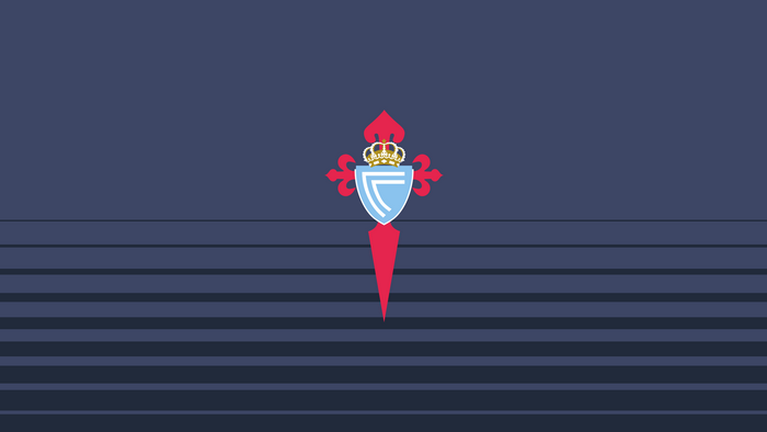 RC Celta De Vigo Emblem on Striped Dark Blue Background