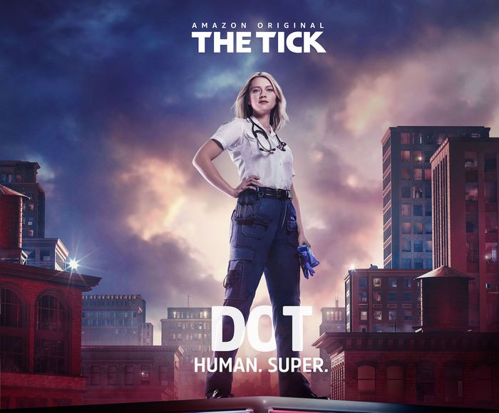 The Tick's Dot, Human. Super., on a city rooftop