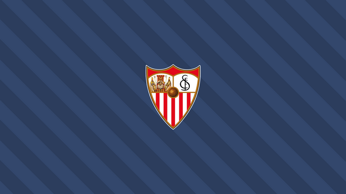 Sevilla FC emblem on blue striped background