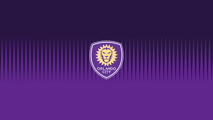 Orlando City SC logo on purple patterned background