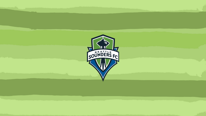 Seattle Sounders FC Logo on Green Striped Background