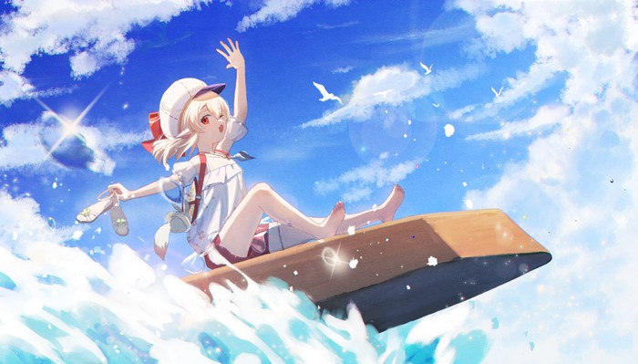 Klee Genshin Impact summer adventure on waves