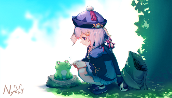 Qiqi and a curious frog