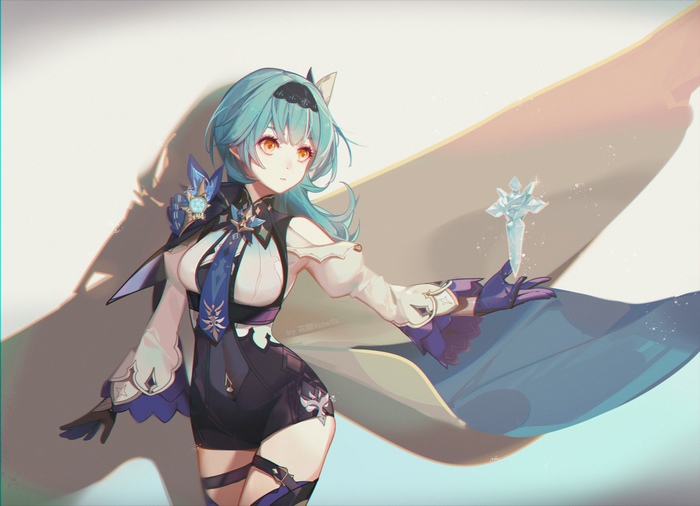 Eula Genshin Impact holding glowing ice crystal