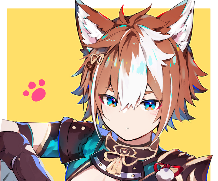 Gorou (Genshin Impact) with animal ears and paw print